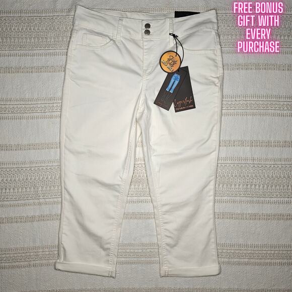 Copperflash White Stretch Denim Capri Pants Cuffed Hem Womens Size 10 NWT - Picture 1 of 8